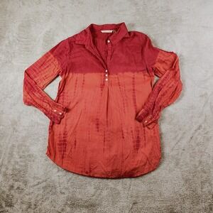 Soft ‎ Surroundings Collared Henley Tunic 100% Delicate Cotton Size S Coral Boho